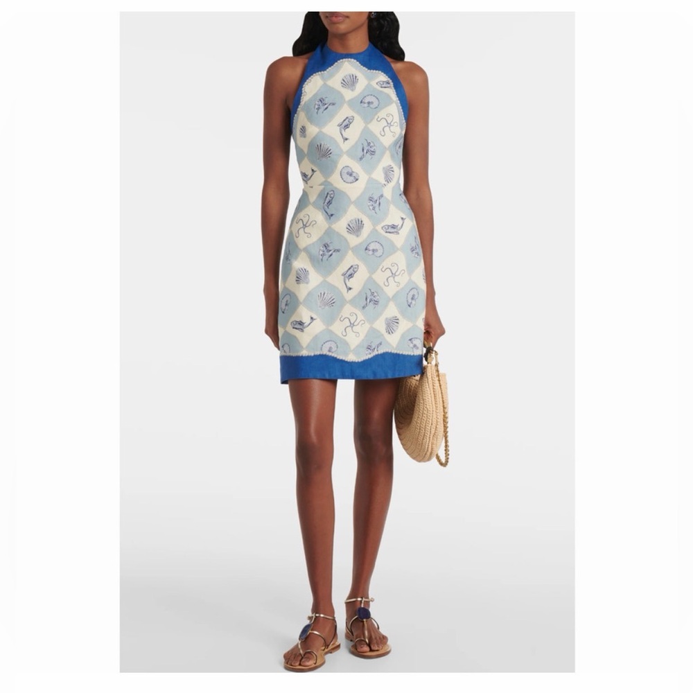 Blue & Cream Halter Shift Dress